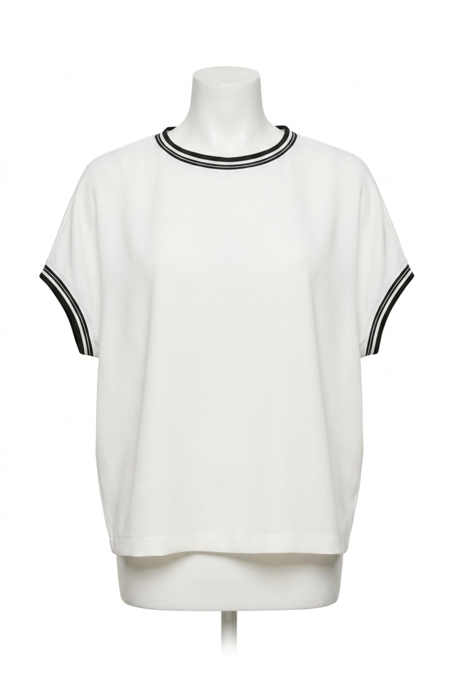 NEW JOSEPH RIBKOFF striped trim top in white